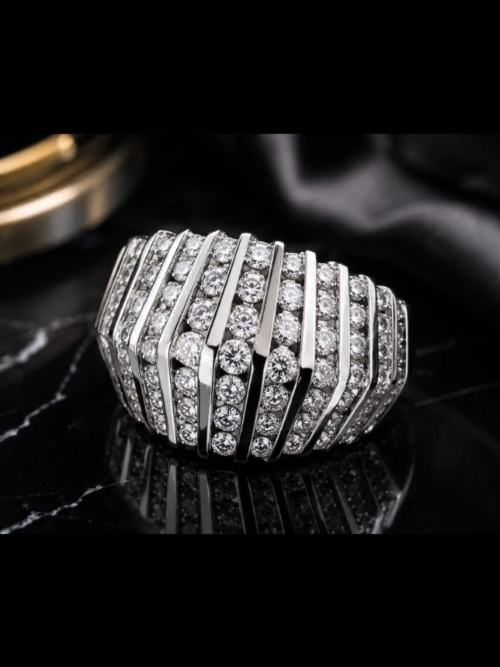 Men's Silver Tone CZ Statement Ring Size 8 Wide Pave Band New